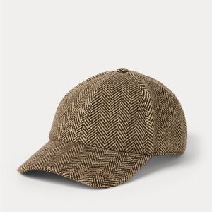 Ralph Lauren Purple Label Herringbone Tweed Ball Cap Brown Cream Adjustable
